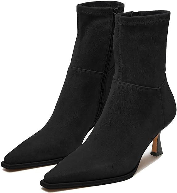 Womens Brown Suede Fall Boots with Side Zip, Ankle, Mid Calf, Pointed Toe, Kitten Heel, Dressy, S... | Amazon (US)