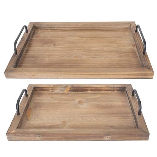 Besti Rustic Vintage Food Serving Trays (Set of 2) | Nesting Wooden Board with Metal Handles | Styli | Amazon (US)