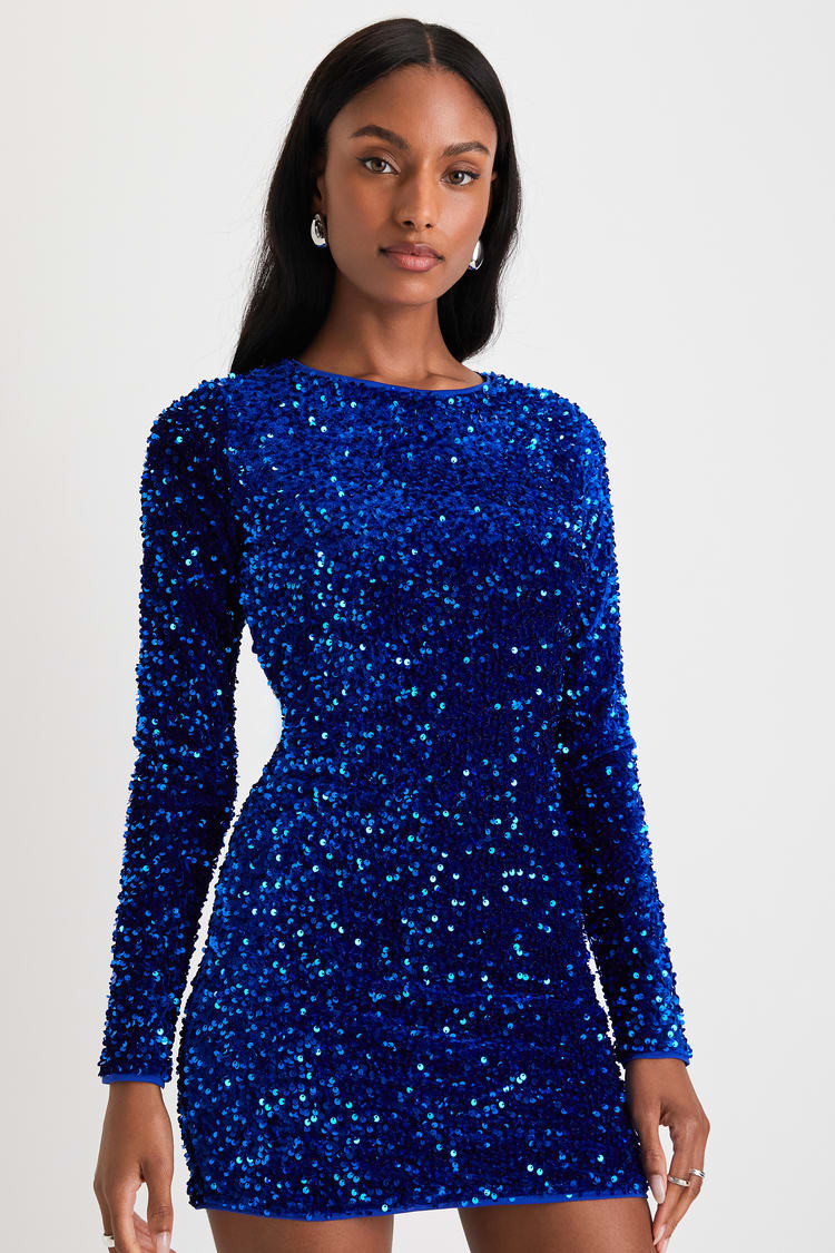 Alluring Radiance Royal Blue Sequin Cutout Bodycon Mini Dress | Lulus (US)