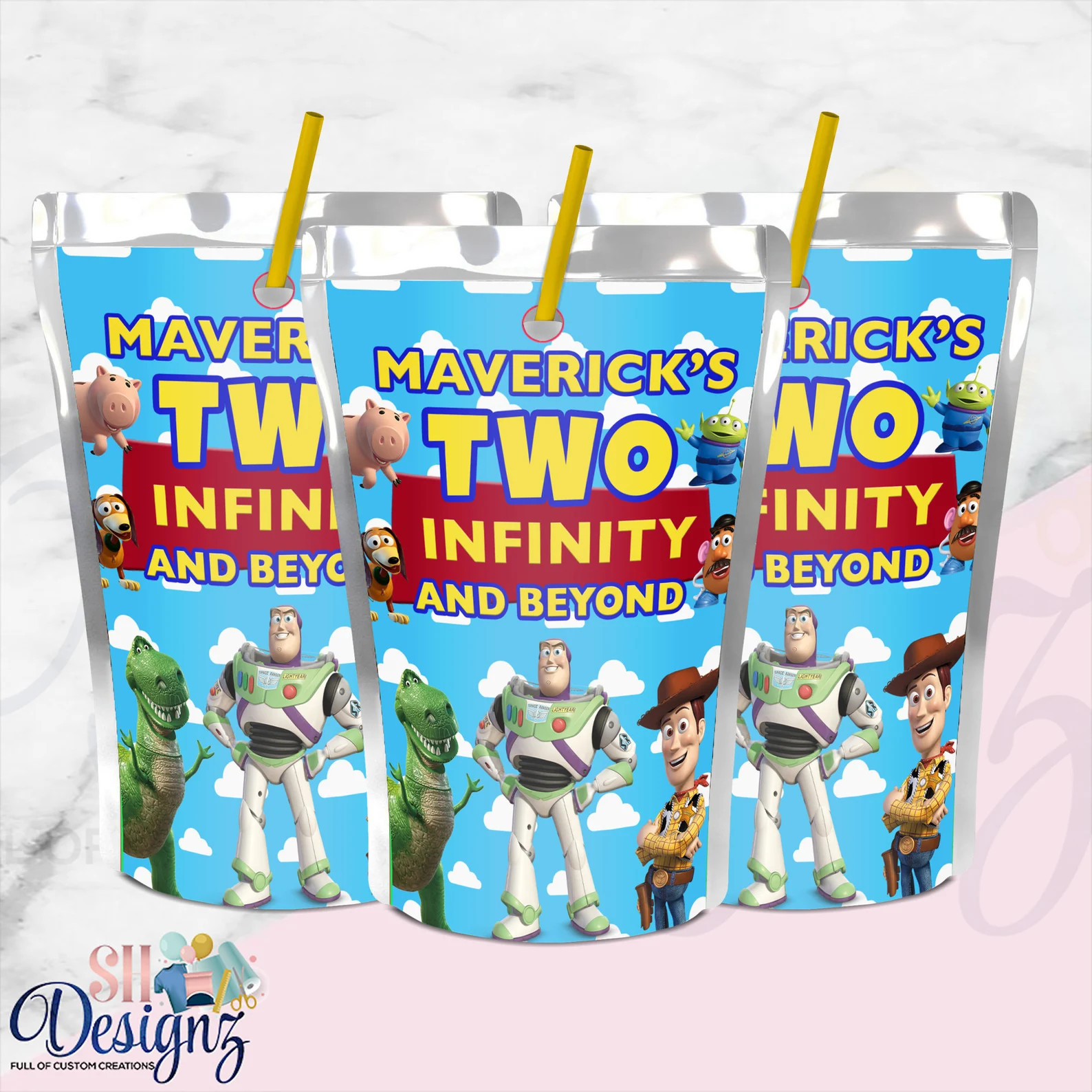 Two Infinity and Beyond Juice Labels, Toy Story Drink Labels, Buzz Lightyear, Woody, Pizza Planet... | Etsy (US)