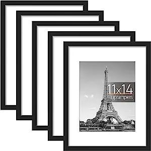 upsimples 11x14 Picture Frame Set of 5, Display Pictures 8x10 with Mat or 11x14 Without Mat, Wall... | Amazon (US)