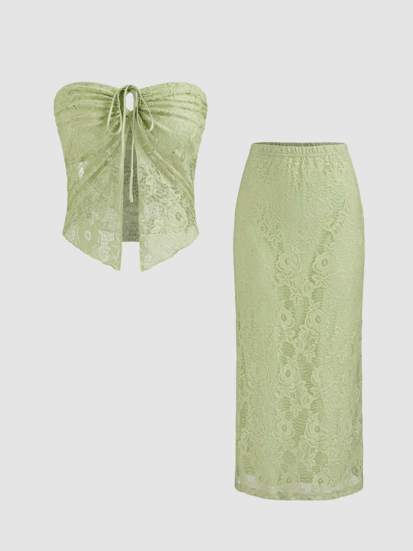 Lace O-ring Crop Tube Top With Lace Mid Rise Floral Maxi Skirt | Cider