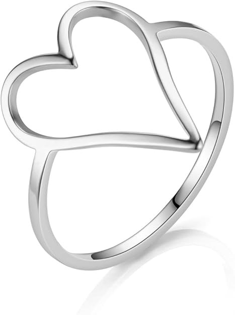 Stainless Steel Simple Cute Love Hollow Heart Ring Classical Plain Stacking Band Statement Weddin... | Amazon (US)