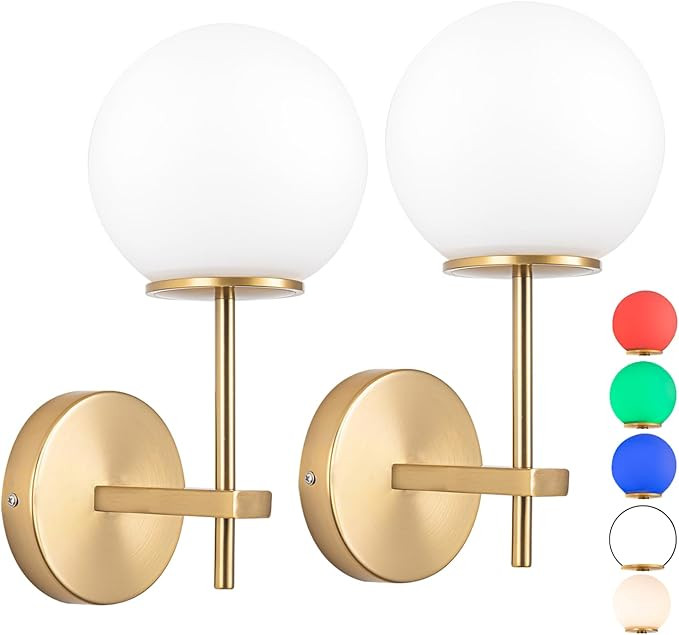 LED Battery Operated Wall Sconce Fixture Set of 2, Modern Globe Glass Shade, Wall Light with Remo... | Amazon (US)