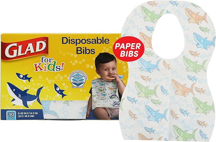 Glad for Kids Shark Paper Disposable Bibs with Crumb Catcher for Feeding - Absorbent and Leakproo... | Amazon (US)