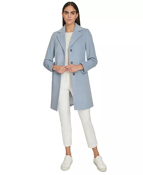 Calvin Klein Womens Single-Breasted Wool Blend Coat - Macy's | Macy's