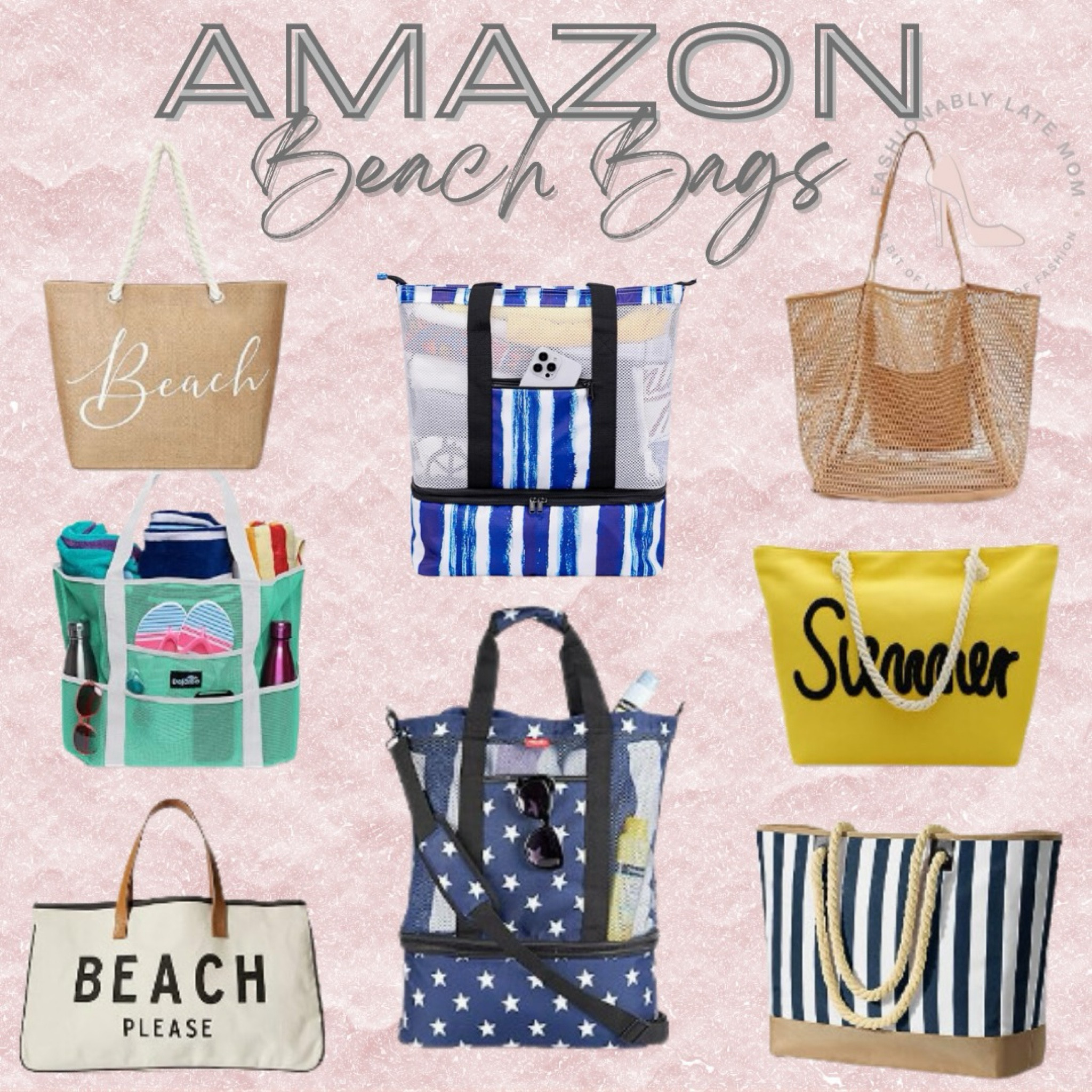 Amazon Summer Beach Bags

Fashionablylatemom 
Casual romper
Form fitting sandals
Sun hat
Womens Summer knit Tops Loose
Women’s summer blouses
Women’s summer button up tops
Women’s summer sun hats
Summer fedoras
Summer sandals
Lace up sandals
Summer earrings
Hoop earrings
Beaded earrings
Distressed denim shorts
Women’s distressed shorts
Denim jacket
Tank top
Gauze pants
Linen pants
Flowy pants
Strappy sandals
Sun hat
Gold jewelry
Denim shorts
One piece swimsuit
Women’s swimwear
Beach tote
Summer jewelry

#LTKItBag #LTKStyleTip #LTKSeasonal