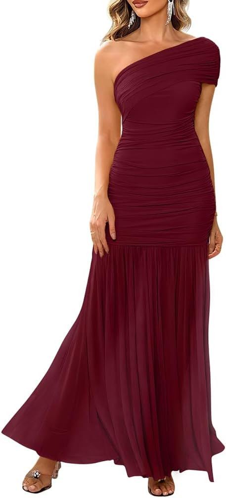 LAGSHIAN Womens Formal One Shoulder Sleeveless Evening Long Dress | Amazon (US)