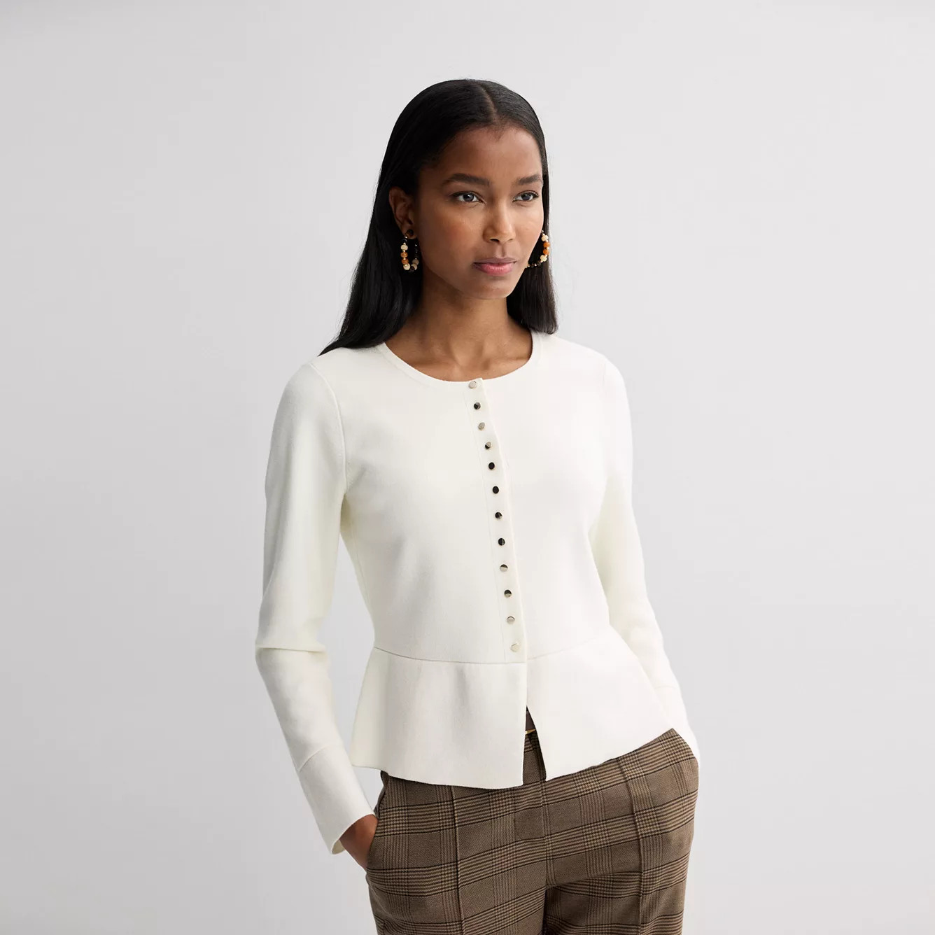 Women's Nine West Long Sleeve Peplum Cardigan | Kohl's