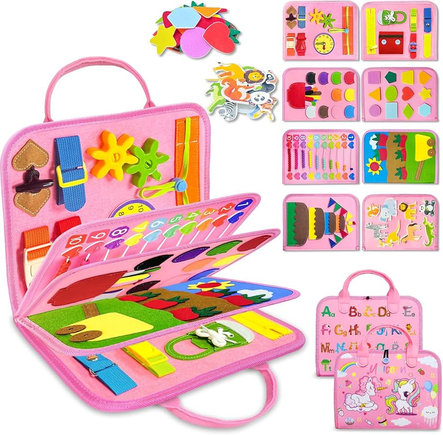 Exorany Busy Board Montessori Toys for Toddler Girl Birthday Gifts, Busy Book Sensory Learning To... | Amazon (US)