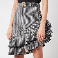 Balmain Women's Short Asymmetric Ruffled Gingham Skirt - Noir/Blanc - FR 38/UK 10 | Coggles (Global)