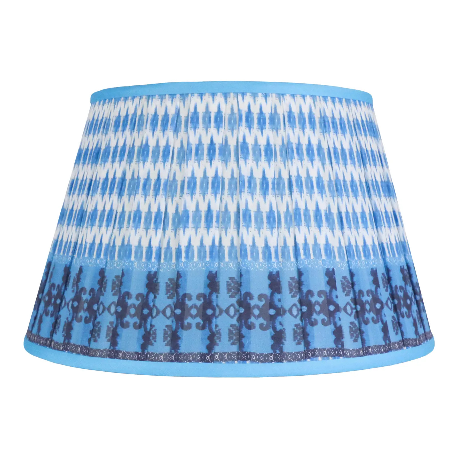 Pleated Printed Shade with Border 14" Turquoise and Navy | Chairish