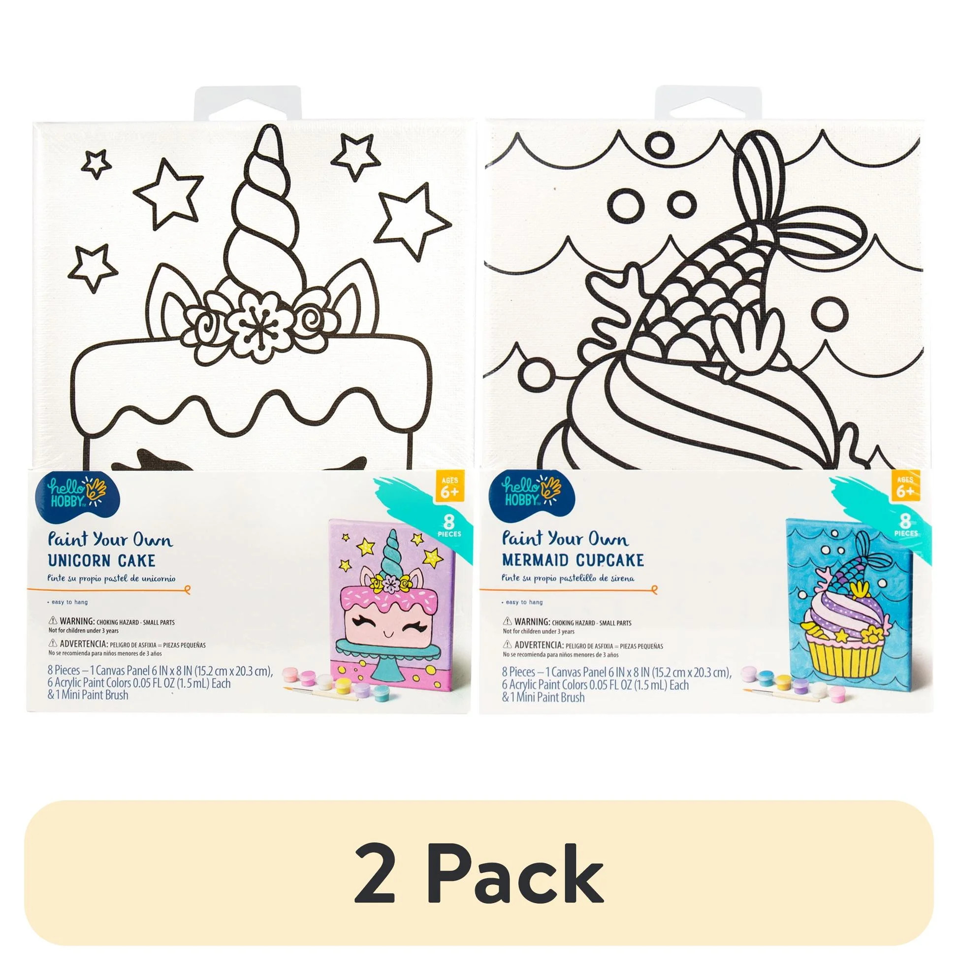 (2 pack) Hello Hobby Paint Your Own Mermaid and Cupcake Canvas Assortment, Each Sold Separately | Walmart (US)