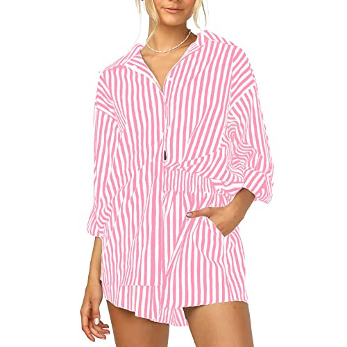 Amazon.com: Women’s 2 Piece Outfits Sets Casual Oversized Relaxed Long Sleeve Shirt Loose High ... | Amazon (US)