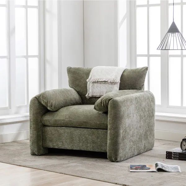 Modern Chenille Oversized Armchair Accent Chair Single Sofa Lounge Chair Upholstered Club Leisure... | Bed Bath & Beyond