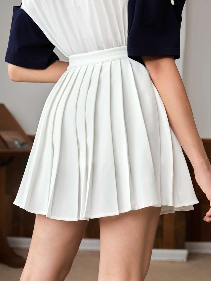 SHEIN Mulvari High Waist Solid Pleated Skirt | SHEIN