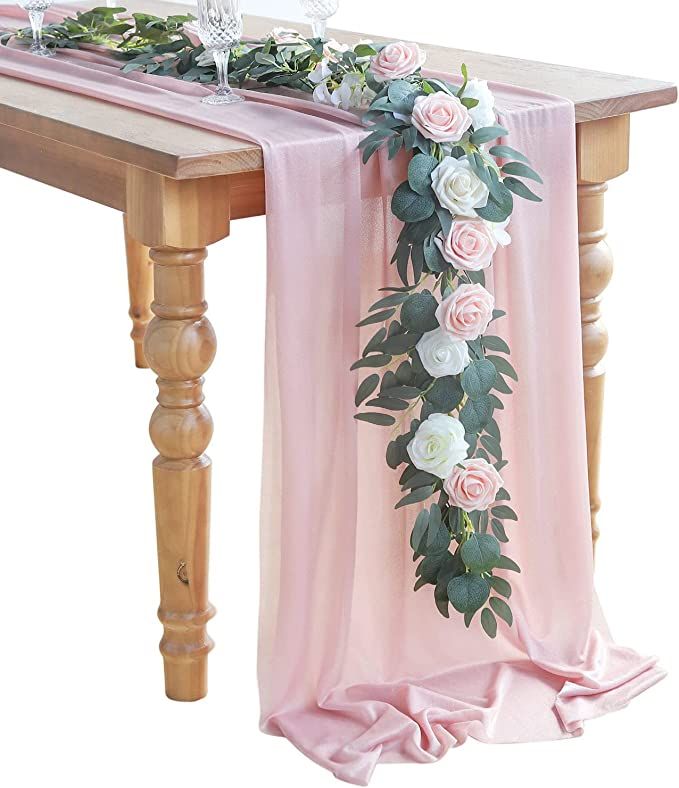 Aivanart 10Ft 2 Packs Dusty Rose Chiffon Table Runner for Wedding Decorations Rustic Table Runner... | Amazon (US)