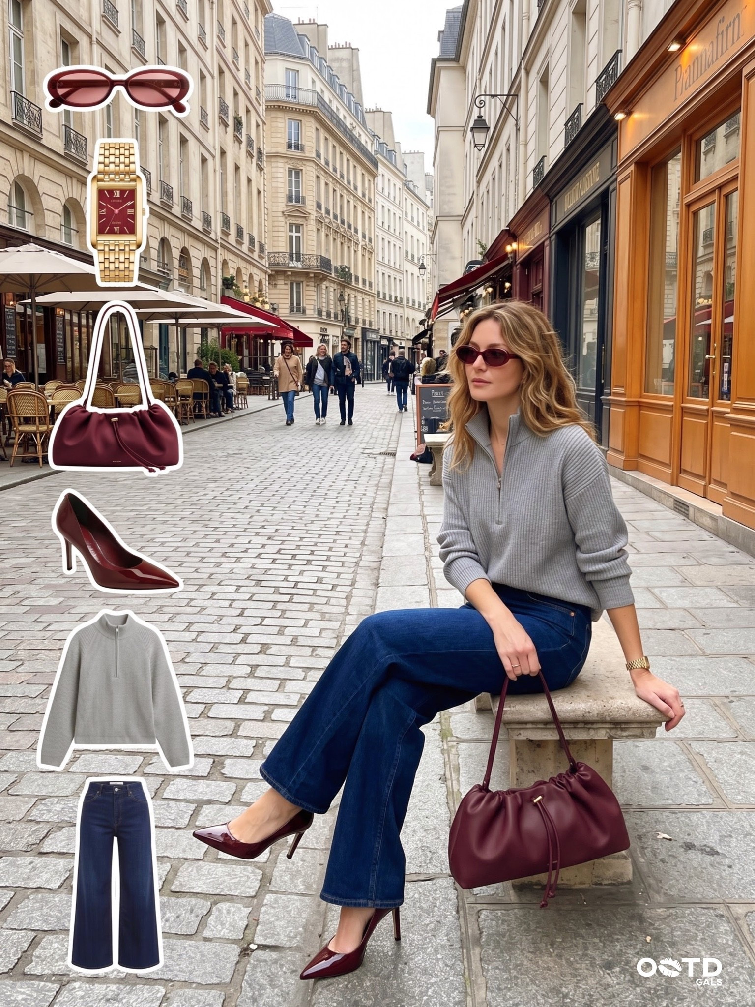 Soft gray and deep burgundy for a polished Parisian café look 🍷
A cozy gray quarter-zip sweater styled with dark-wash wide-leg jeans, burgundy patent slingback heels, a matching drawstring shoulder bag, retro burgundy sunglasses, and a gold rectangular watch.
Perfect for café dates, city strolls, lunch plans, travel days, or elevated everyday style. Shop every piece through the tagged products.

#LTKFashionMonth #LTKstyletip #LTKjeans