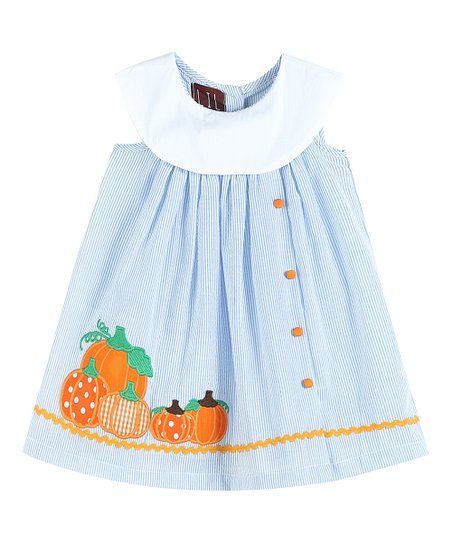 Lil Cactus Light Blue Seersucker Pumpkin Yoke Dress - Infant, Toddler & Girls | Zulily