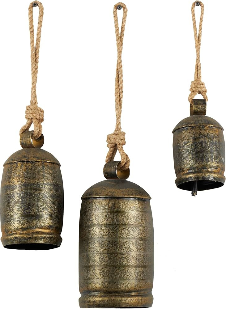 Deco 79 Metal Tibetan Inspired Meditation Decorative Cow Bell with Jute Hanging Rope, Set of 3 10... | Amazon (US)