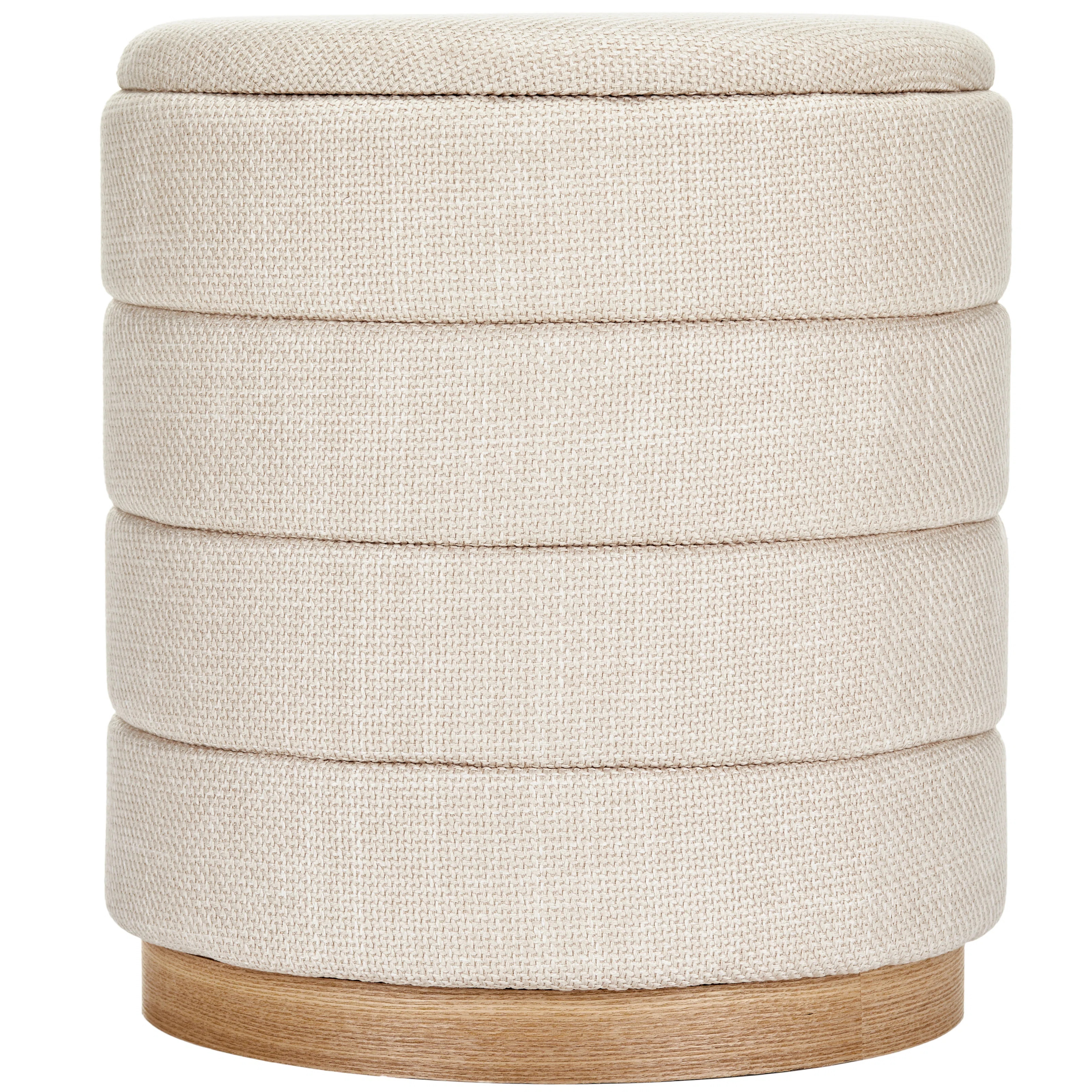16" Round Upholstered Linen Storage Ottoman | Wayfair North America