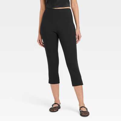 Women's Super-High Rise Tapered Capri Pull-On Pants - A New Day™ Black 8: Midweight Stretch, Woven, Side Hook & Zipper | Target