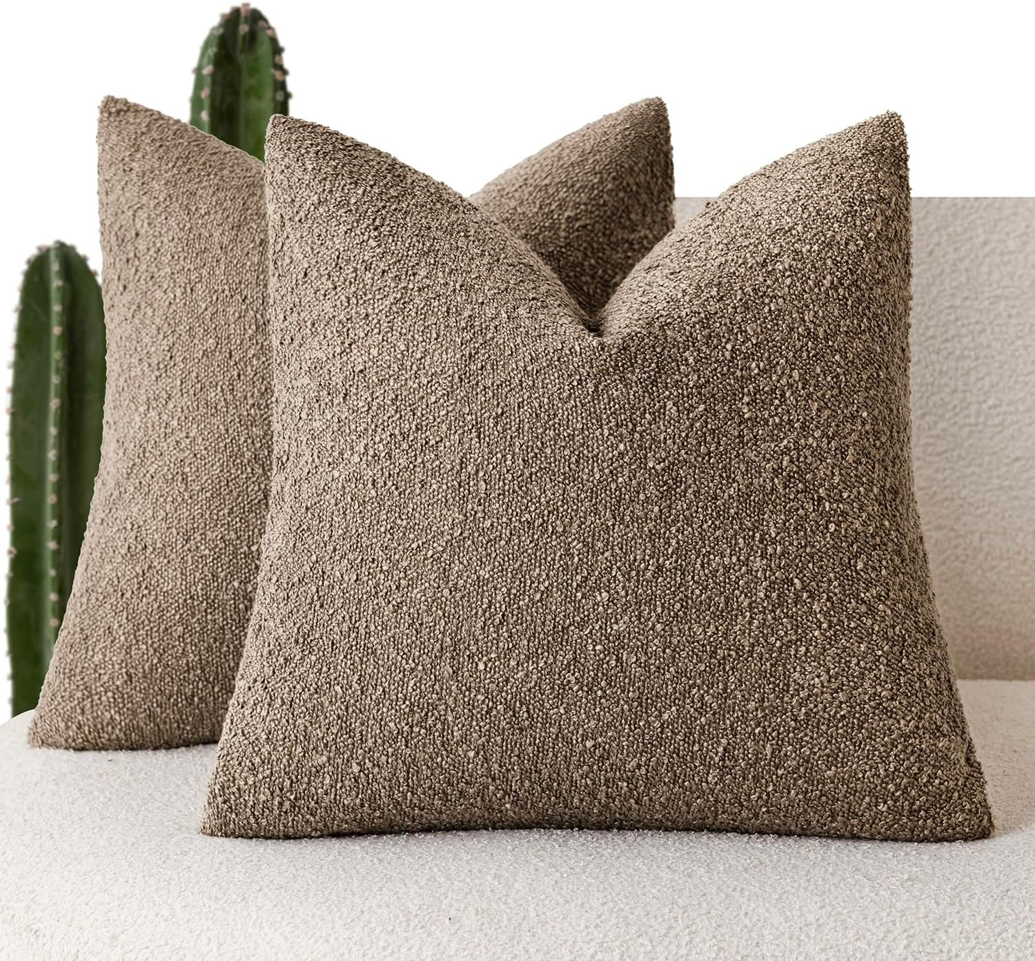 Foindtower Decorative Textured Boucle Throw Pillow Covers 26x26 Light Brown | Amazon (US)