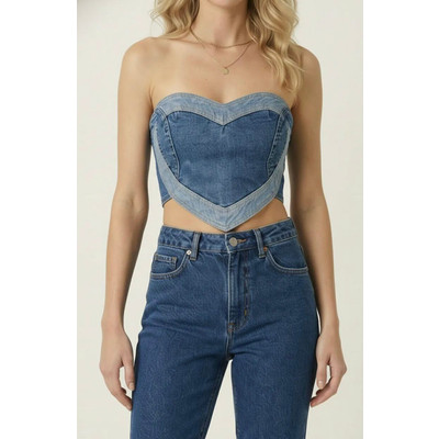 Modenaire Strapless Denim Heart Shaped Panel Corset Top in Medium-Wash Blue at Nordstrom, Size Small | Nordstrom
