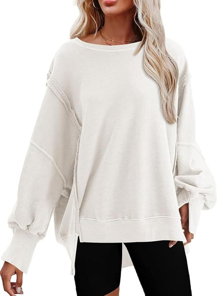 SHEWIN Womens Oversized Reverse Seam Sweatshirt Casual Long Sleeve Crewneck Lightweight Pullover ... | Amazon (CA)