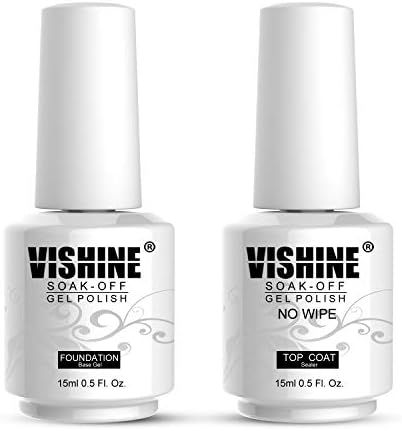 Vishine 15ml No Wipe Top Coat Base Coat Gel Nail Polish Soak off UV LED Drying Long Lasting Shiny... | Amazon (US)