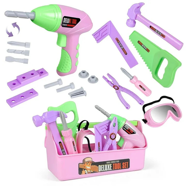 18 Pieces Kids Tools Set, Tool Box with Electric Drill Hammer Tool Toy, Pretend Play Toy Tool Set... | Walmart (US)