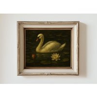 Swan Original Oil Painting Print Dark Moody Artwork With Water Lilies, Lake, & Lotus - Animal Bird Wall Decor | Etsy (US)