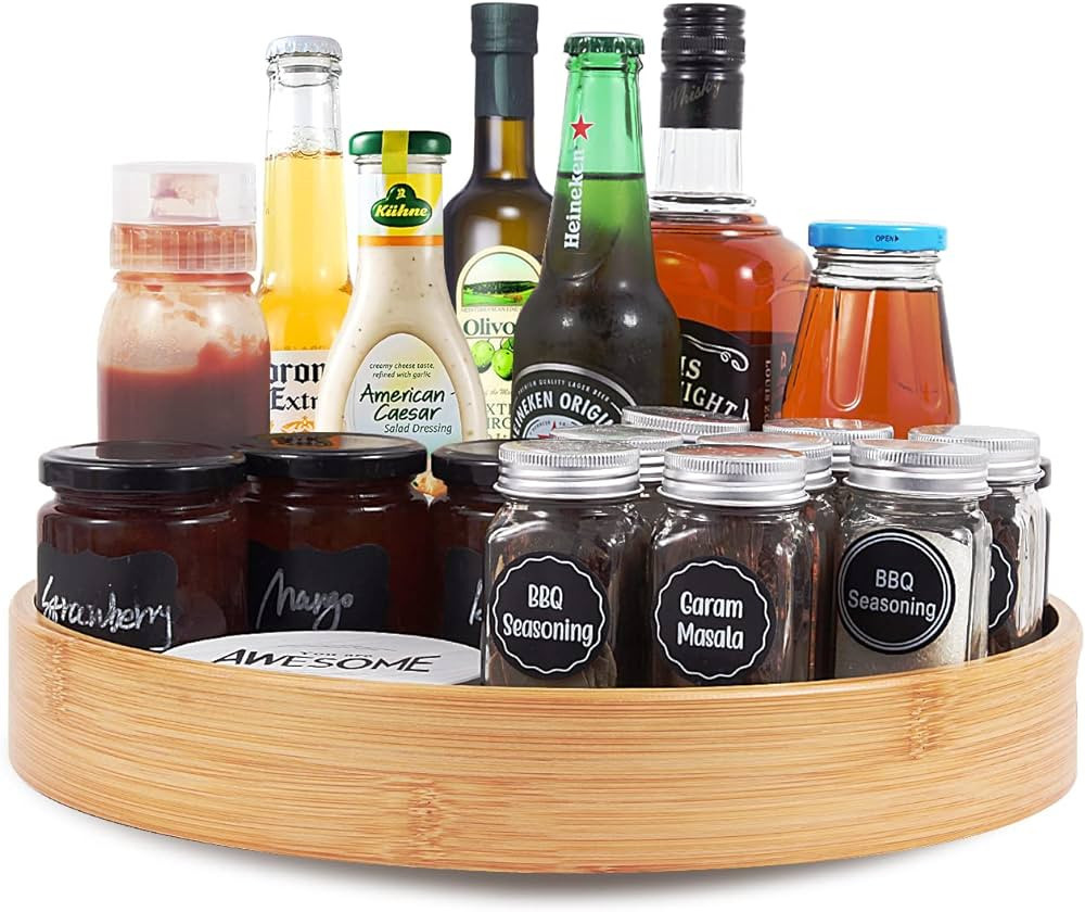 Lazy Susan Organizer 14 inch, Bamboo Lazy Susan for Table, Kitchen Turntable Organizer with Doubl... | Amazon (US)