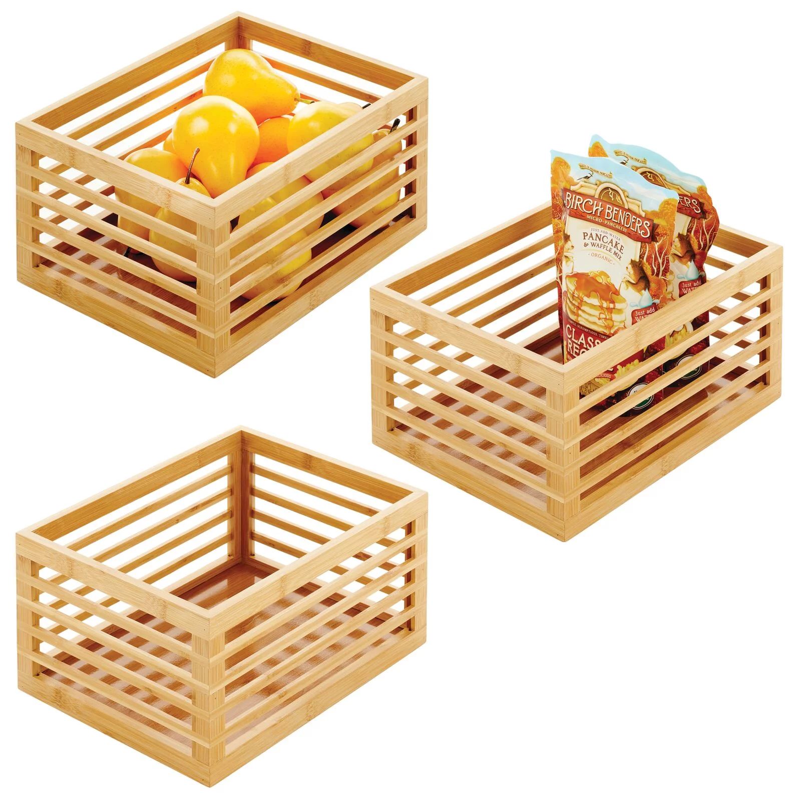 mDesign Bamboo Slotted Storage Cabinet Shelf Organizer Bin - 3 Pack - Natural - Walmart.com | Walmart (US)