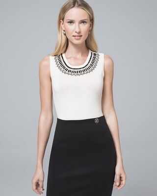 White House Black Market Embellished-Trim Shell | White House Black Market