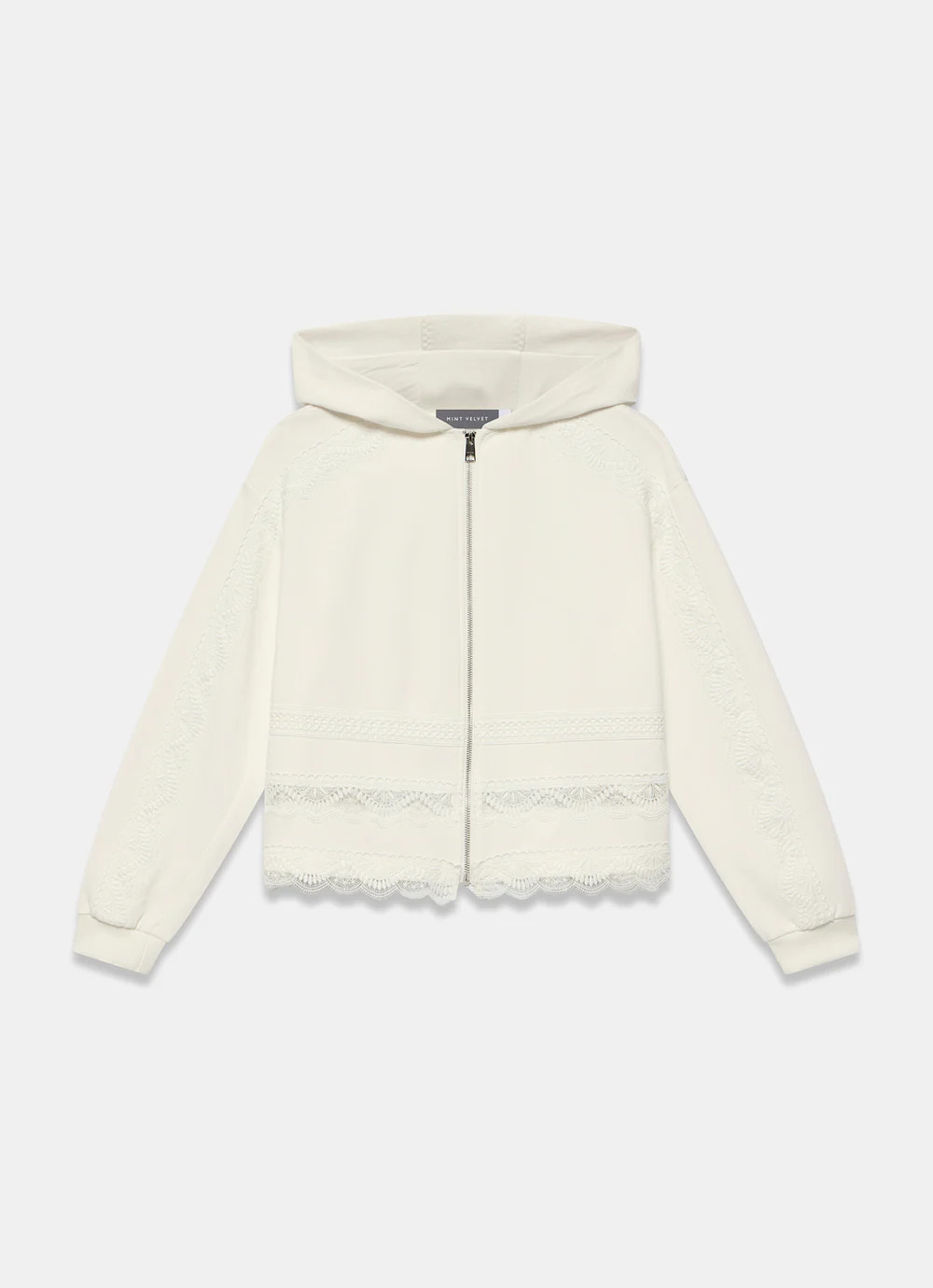 White Cotton Lace Hoodie | Mint Velvet