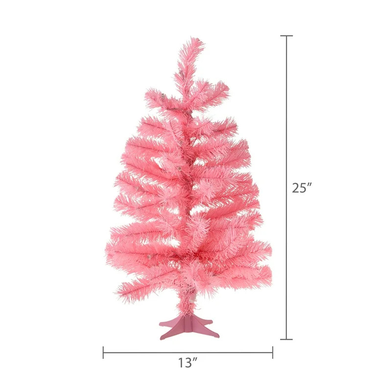 2 FT Mini Pre-Lit Pink Artificial Christmas Tree with 35 Warm White LED Lights and Stand, by Holi... | Walmart (US)