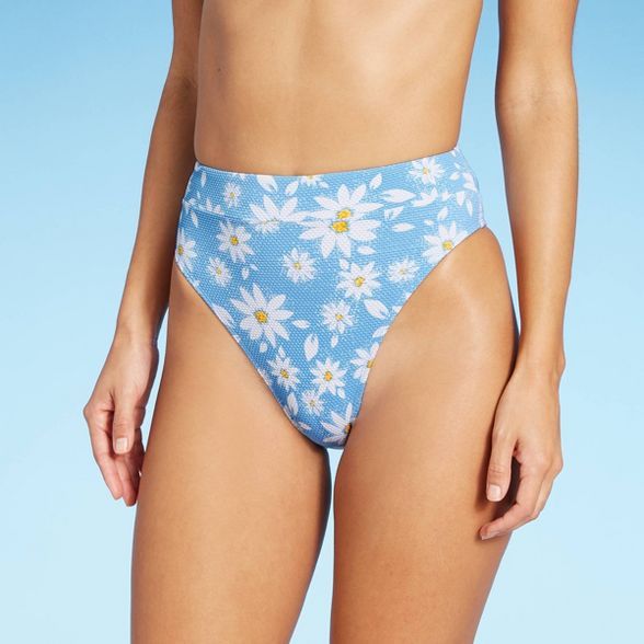 Juniors' Textured Cheeky High Leg High Waist Bikini Bottom - Xhilaration™ Light Blue Floral | Target
