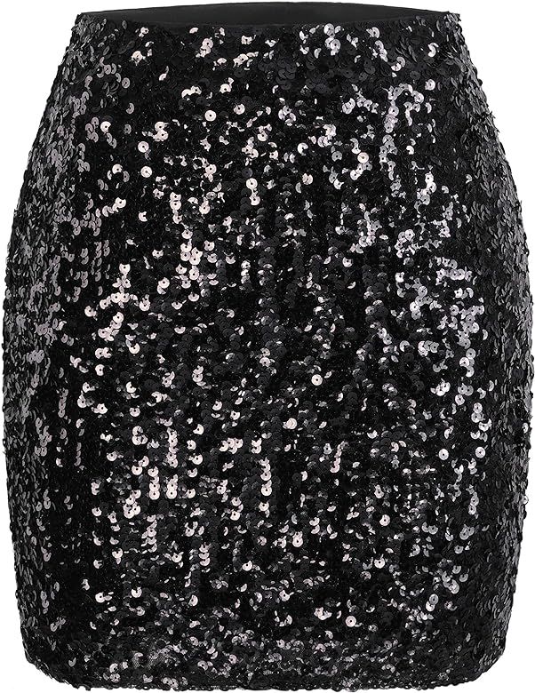 MANER Women's Sequin Skirt Sparkle Stretchy Bodycon Mini Skirts Night Out Party | Amazon (US)