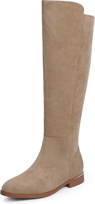 Modatope Knee High Boots Women Flat Rounded Toe Stretchy Boots Side Zipper Dress Tall Boot | Amazon (US)