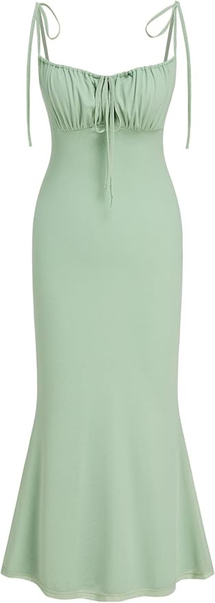 CIDER Women's Summer Floral Maxi Dress Spaghetti Strap Sleeveless Bodycon Ruched Mesh Dresses 202... | Amazon (US)