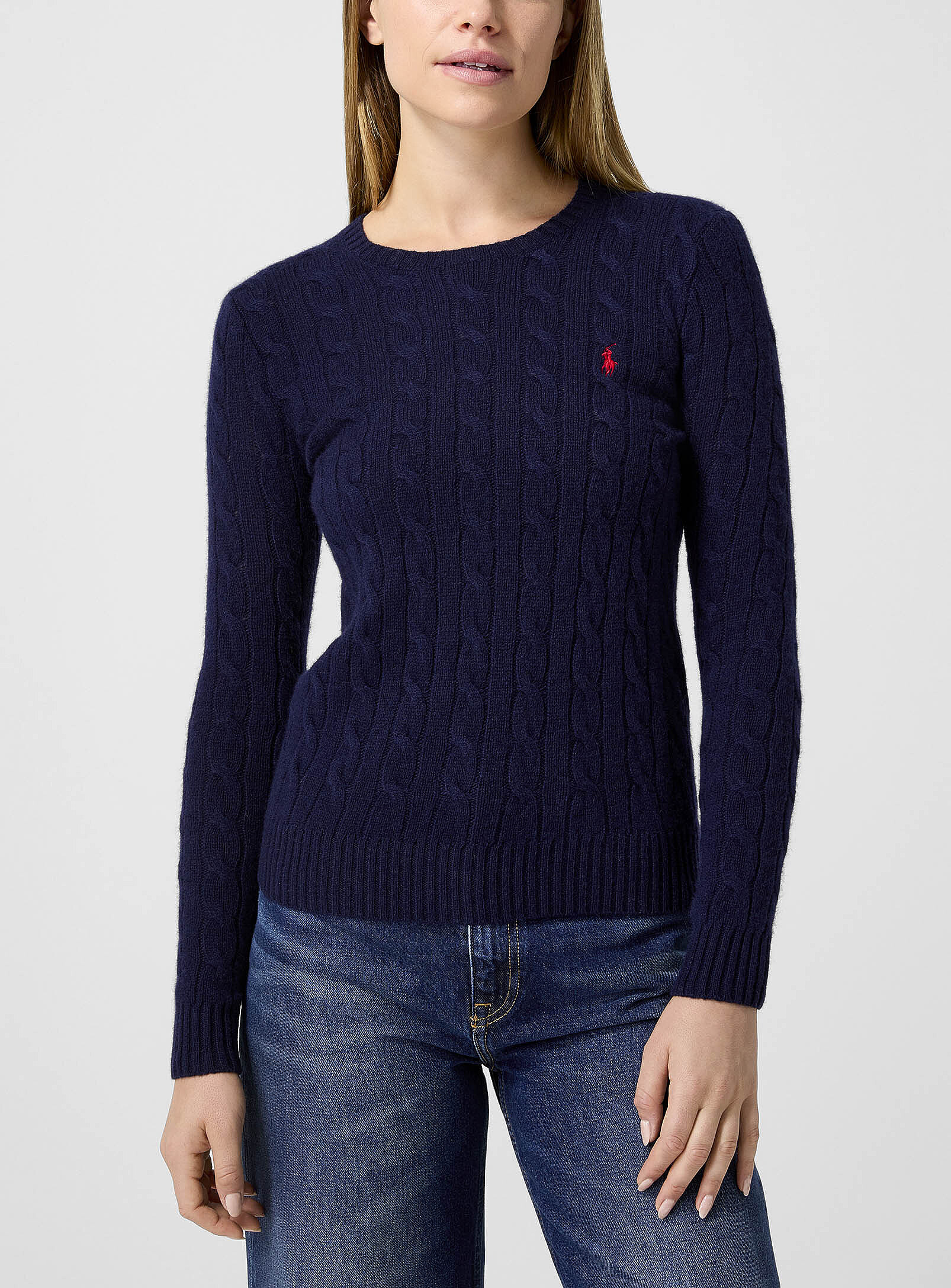 Polo Ralph Lauren - Embroidered logo wool and cashmere sweater (Women, Blue, MEDIUM) | Simons