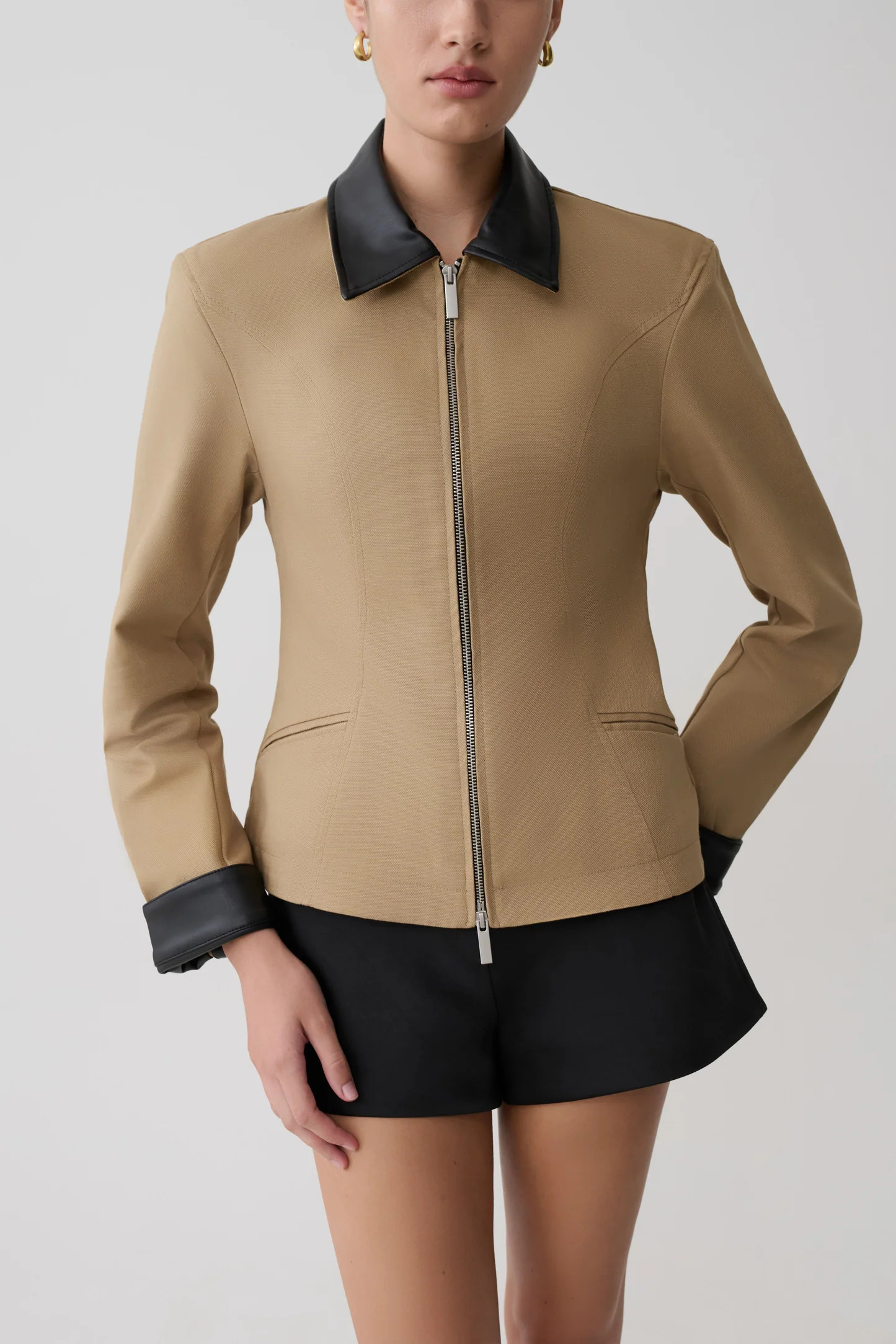 Zip Up Collared Jacket - Natural | MESHKI US