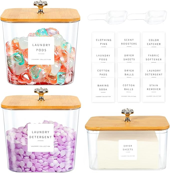 3 Pack Laundry Room Organization Storage Containers 2 Half Gallon Laundry Pod Containers and Drye... | Amazon (US)