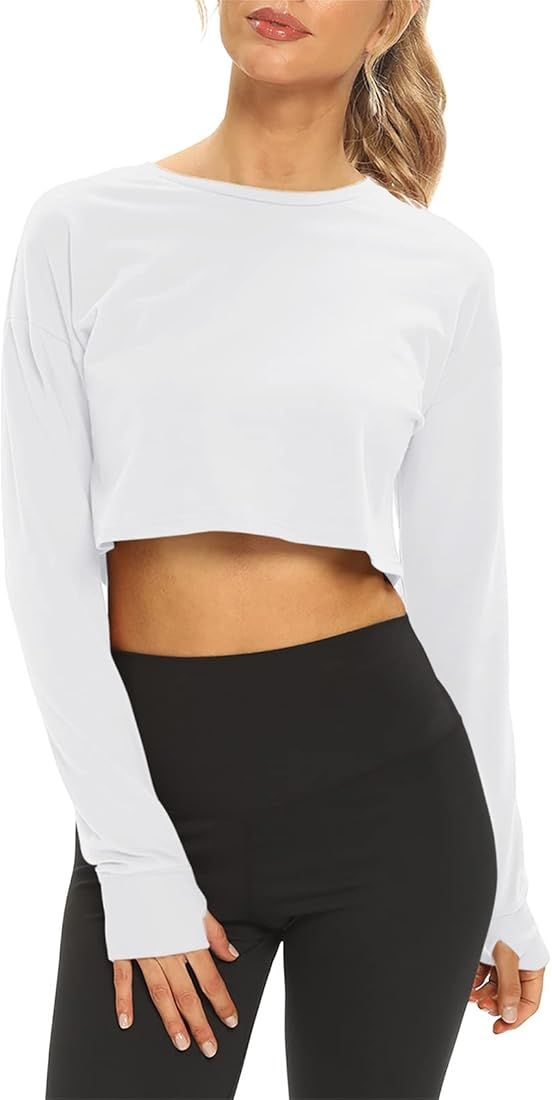 Mippo Long Sleeve Crop Tops Workout Athletic Gym Shirts Cropped Sweatshirts for Women | Amazon (US)