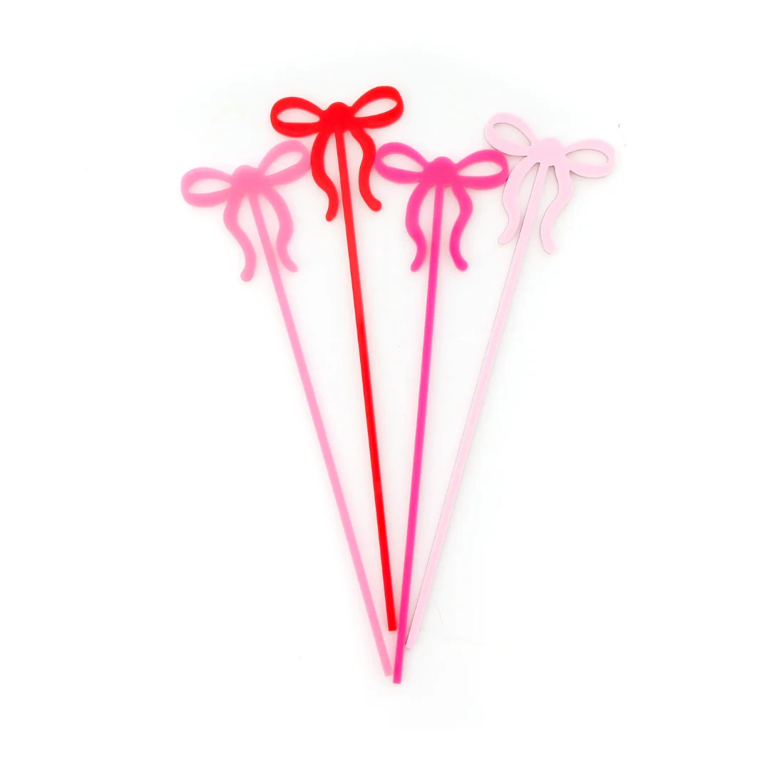 Red and Pink Bow Acrylic Drink Stirrers | Ellie and Piper