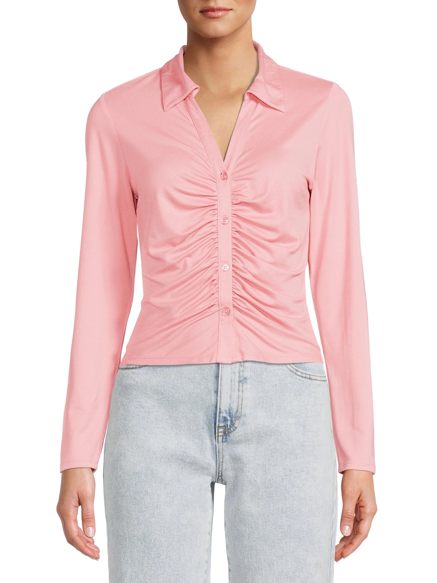 No Boundaries Juniors’ Ruched Polo Shirt - Walmart.com | Walmart (US)