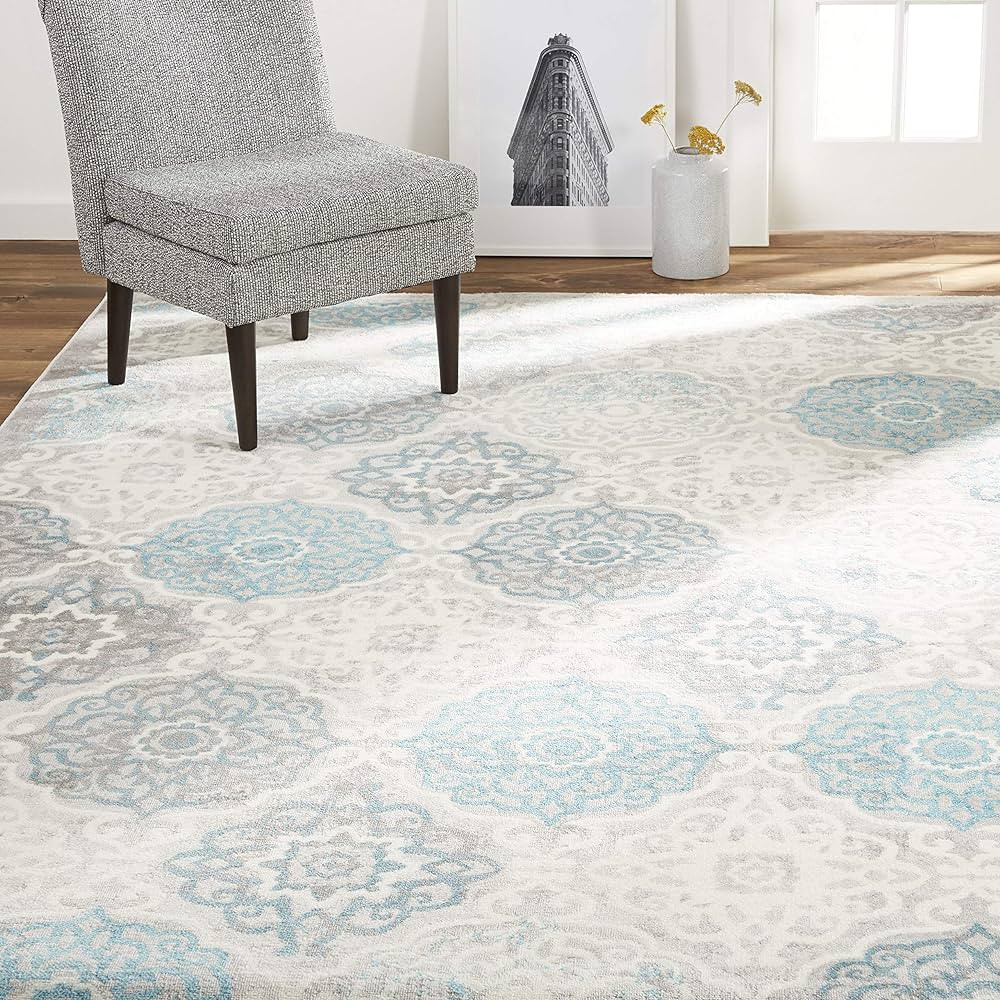 Home Dynamix Boho Andorra Transitional Damask Area Rug, Grey/Blue, 6'6"x9'6" | Amazon (US)