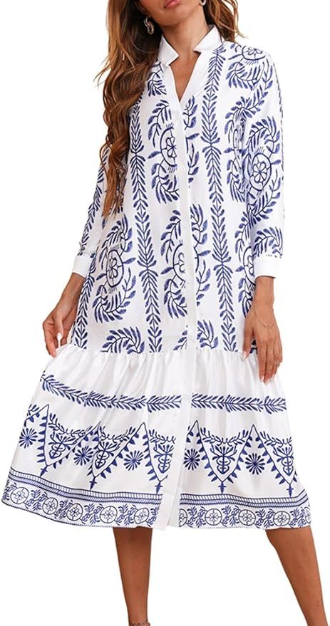 FridayIn Women Casual Bohemian Floral Muslim Dress | Amazon (US)