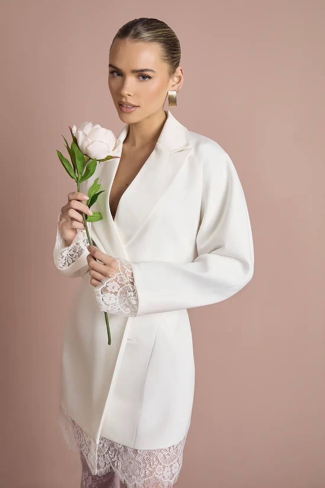 Ivory Lace Hem Structured Blazer Dress | Boohoo USA | boohoo (US & Canada)